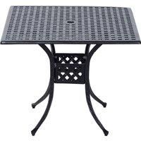 Outsunny 90cm Square Garden Table with Umbrella Hole, Aluminium Grid Motif Outdoor Dining Table for Garden Patio, Black