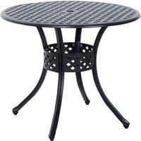 Outsunny 85cm Round Garden Table with Umbrella Hole, Aluminium Grid Motif Outdoor Dining Table for Garden Patio, Black