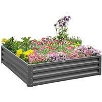 Outsunny 432L Square Raised Garden Bed Box with Weatherized Steel Frame for Vegetables, Flowers and Herbs, 120 x 120 x 30cm, Light Grey