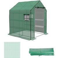 Reinforced PE Greenhouse Cover Replacement with Roll-up Door and Windows, Green