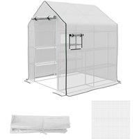 Outsunny Greenhouse Cover Replacement Walk-in PE Hot House Cover with Roll-up Door and Windows, 140 x 143 x 190cm, White