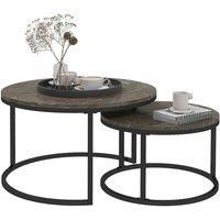 HOMCOM 2 Pcs Stacking Coffee Table Set Steel Frame Marble-Effect Top Foot Pads, none