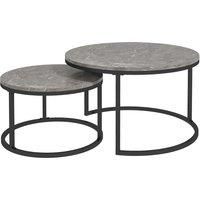 HOMCOM Industrial Nesting Coffee Table Set of 2, Round Coffee Tables, Living Room Table with Faux Marbled Top and Steel Frame