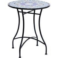 Outsunny Outdoor Mosaic Round Garden Table, Patio Bistro Coffee Side Table with 60cm Ceramic Top for Garden, Blue and White