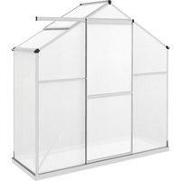 Outsunny 6 x 2.5ft Polycarbonate Greenhouse Walk-In Green House with Rain Gutter, Sliding Door, Window, Foundation, Silver