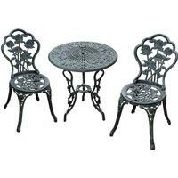 Outsunny Cast Aluminium Outdoor Patio Garden Bistro Elegant Design Table Chair Set - Green (3-Piece)