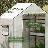 Outsunny Walk-in Greenhouse Cover Replacement with Roll-up Door and Mesh Windows, Reinforced PE Hot House Cover, 140 x 73 x 190cm, White