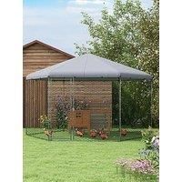 PawHut Walk-In Chicken Run, Poultry Cage, Galvanised Outdoor Chicken Coop w/Cover, for 10-15 Chickens, Hens, Rabbits, Ducks, 4 x 3.5 x 2.6m - Silver Tone