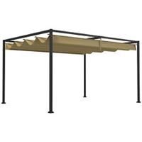 Outsunny 4x3(m) Metal Pergola Gazebo Patio Sunshelter Retractable Canopy Khaki