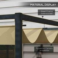 Outsunny 3 x 2m Metal Outdoor Pergola with Retractable Roof, Outdoor Gazebo Canopy Shelter with Drainage Holes for Garden, Patio, Lawn, Khaki