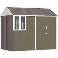 8x6 ft Metal Garden Shed Outdoor Storage Shed with Doors Window Sloped Roof, Grey