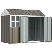 Outsunny 8 x 6 ft Galvanised Garden Shed, Outsoor Metal Storage Shed with Double Doors Window Air Vents for Patio, Lawn, Grey
