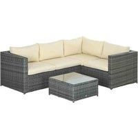 Outsunny 3Pcs Rattan Corner Sofa Set Coffee Table Garden Furniture with Cushion