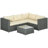 Outsunny 3Pcs Rattan Corner Sofa Set Coffee Table Garden Furniture w/ Cushion