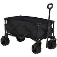 Outsunny Outdoor Pull Along Garden Trolley on Wheels Folding Beach Cart Black