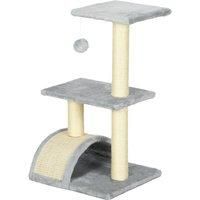PawHut Compact Cat Tree for Indoor Use, Multi-Level with Sisal Scratching Posts, Cushioned Platform, Hanging Ball, Light Grey