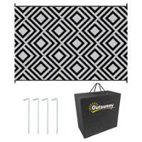 Outsunny Reversible Waterproof Outdoor Rug W/ Carry Bag, 182 x 274 cm, Black