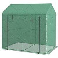 Outsunny Greenhouse, Walk-in Garden Grow House with Roll-up Door and Mesh Windows, 200 x 140 x 200cm, Green