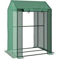 Outsunny Mini Greenhouse, 2-Room Green House for Garden with 2 Roll-up Doors, Vent Holes and Reinforced PE Cover, 100 x 80 x 150cm, Green