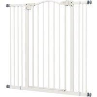 PawHut Metal Pet Safety Gate Dog Gate Folding Fence, White