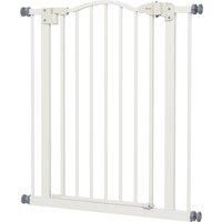 PawHut Metal 74-80cm Adjustable Pet Gate Safety Barrier w/ Auto-Close Door White