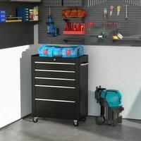 HOMCOM 5-Drawer Tool Chest, Lockable Steel Tool Storage Cabinet with Wheels and Handle Tool Box for Garage, Workshop, Red