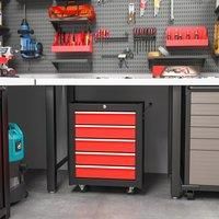 HOMCOM 5-Drawer Tool Chest Steel Lockable Tool Storage Cabinet w/ Wheels Red, Red