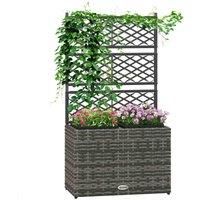 Outsunny Garden PE Rattan Planter w/Trellis/Raised Bed Grey