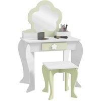 ZONEKIZ Dressing Table with Mirror and Stool, Kids Vanity Table, Girls Makeup Table with Drawer, Storage Boxes, Beauty Flower Design, for Ages 3-6 Years - White