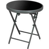 Outsunny £45cm Outdoor Side Table, Round Folding Patio Table with Imitation Marble Glass Top, Small Coffee Table, Black