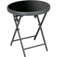 Outsunny £45cm Outdoor Side Table, Round Folding Patio Table with Imitation Marble Glass Top, Small Coffee Table