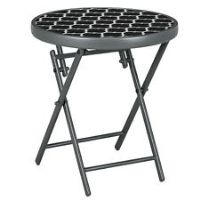 Outsunny Round Folding Side Table w/ Imitation Marble Glass Top, Black & White