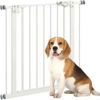 PawHut Dog Gate Stair Gate Pressure Fit Pets Barrier Auto Close for Doorway Hallway, 74-80cm Wide Adjustable, White