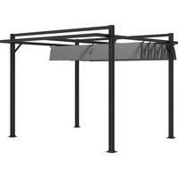 Outsunny 3 x 3(m) Retractable Pergola, Garden Gazebo Shelter with Aluminium Frame, for Grill, Patio, Deck, Dark Grey