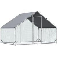 PawHut Walk-In Chicken Run, Galvanized Chicken Coop Hen Poultry House Cage Rabbit Hutch Pet Playpen Backyard w/ Water-Resist Cover, 3 x 2 x 2m