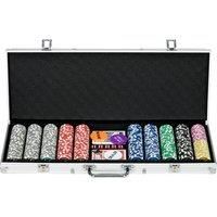 SPORTNOW 500PCS Poker Chips Set Poker Set with Mat and Chips, 2 Card Decks, Dealer, 5 Dices