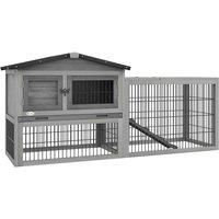 PawHut Wooden Rabbit Hutch w/ Run, Pull-Out Tray - Grey, Grey