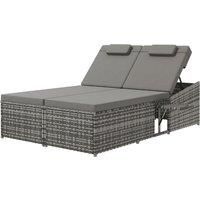 Outsunny 2 Seater Rattan Day Bed w/ Fire Retardant Cushions Grey