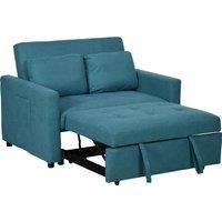 HOMCOM Loveseat Sofa Bed, Convertible Bed Settee with 2 Cushions, Side Pockets for Living Room, Blue