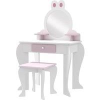 ZONEKIZ Bunny-Design Kids Dressing Table, with Mirror and Stool - White and Pink