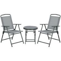 Outsunny Patio Bistro Set Folding Chairs & Coffee Table for Balcony,Grey