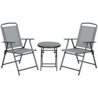 Outsunny Patio Bistro Set Folding Chairs & Coffee Table for Balcony,Grey