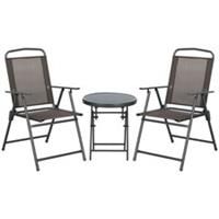 Outsunny Patio Bistro Set Folding Chairs & Coffee Table for Balcony, Brown