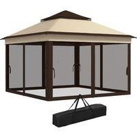 Outsunny 3 x 3(m) Pop Up Gazebo, Height Adjustable Instant Event Shelter with Netting and Carrying Bag, Beige