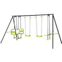 Outsunny Metal Garden Swing Set with Double Swings Glider Swing Seats Green