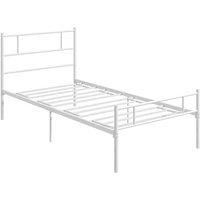 HOMCOM Single Metal Bed Frame Solid Bedstead Base with Headboard and Footboard, Metal Slat Support and Underbed Storage Space, Bedroom Furniture, White