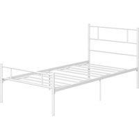 HOMCOM Single Bed Frame, Metal Bed Base with Headboard and Footboard, Metal Slat Support and 31cm Underbed Storage Space