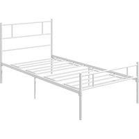 HOMCOM Single Bed Frame, Metal Bed Base with Headboard and Footboard, Metal Slat Support and 31cm Underbed Storage Space