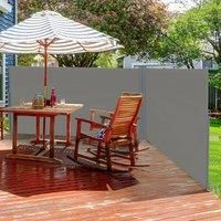 Outsunny Patio Retractable Double Side Awning Folding Privacy Screen Fence Privacy Wall Corner Divider Sun Shade Wind Screen Indoor Room Divider-Grey