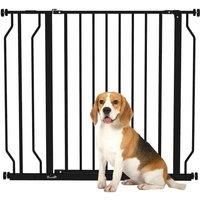 PawHut Dog Gate Wide Stair Gate w/Door Pressure Fit Pets Barrier for Doorway, Hallway, 76H x 75-95W cm - Black